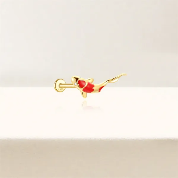 Design S925 Sterling Silver Pink Koi Fish Labret Piercing Jewelry - 12