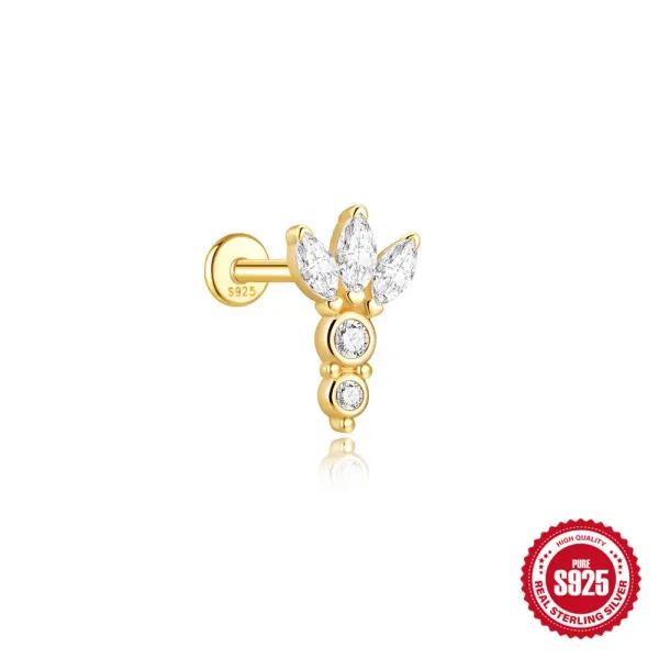 Design S925 Sterling Silver Marquise & Round CZ Ear Cuff Stud Earring Jewelry - 1