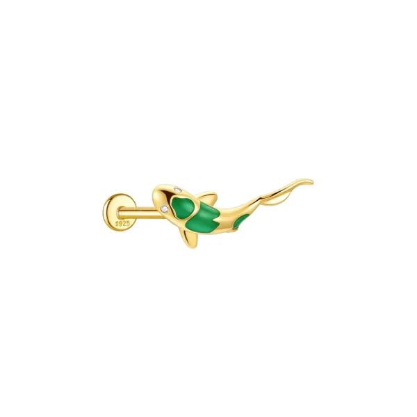 Design Koi Fish Labret Stud in Gold with Green Enamel and Cubic Zirconia Jewelry - 1