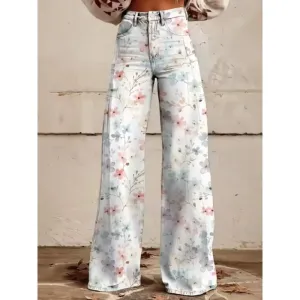 Design Floral Print Wide-Leg Jeans Multicolor