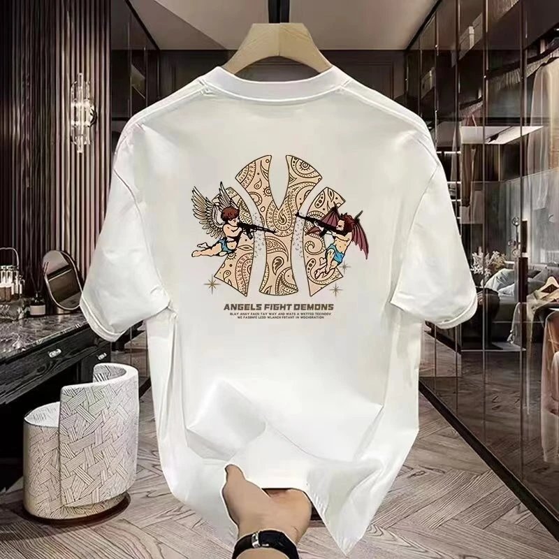 Design Angels Fight Demons Graphic Print White T-Shirt - 11