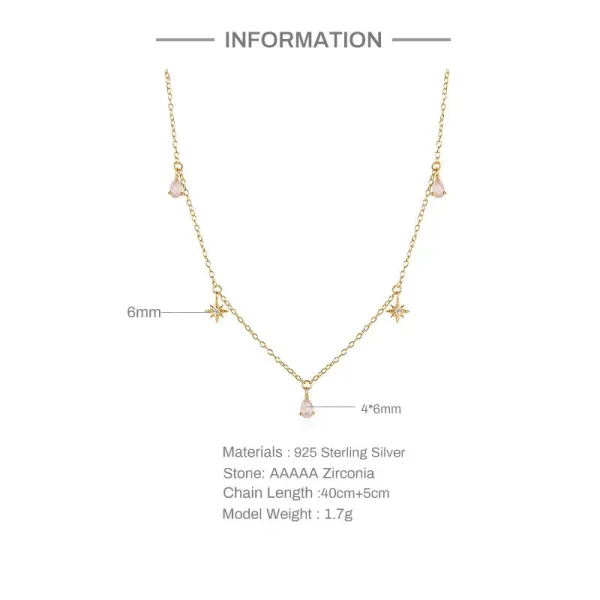 Design Star and Rose Quartz Pendant Necklace Silver Jewelry - 3