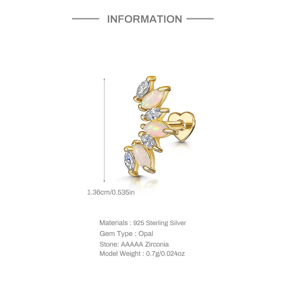 Design Opal Marquise Heart Back Earring Gold Jewelry - 8