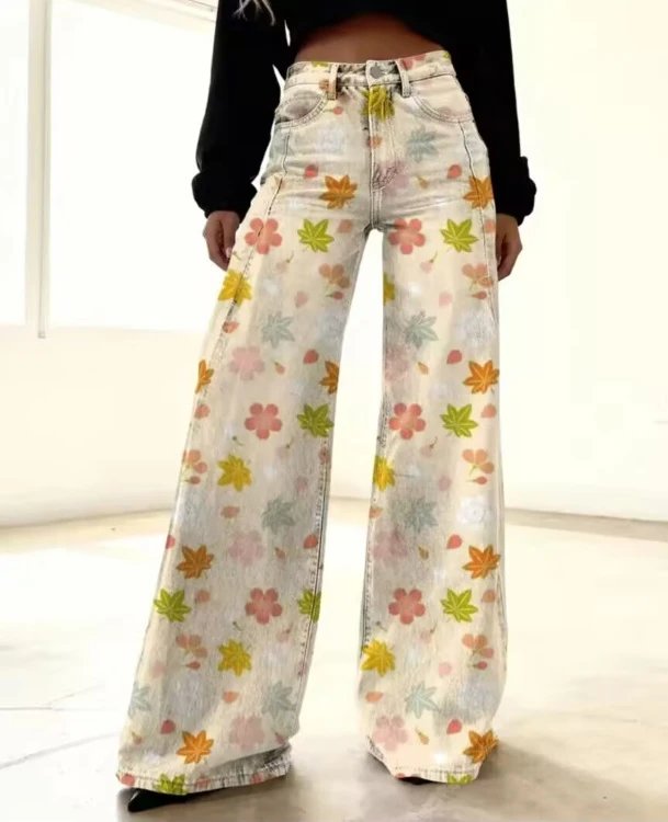 Design Floral Print Wide-Leg Jeans Multicolor - 5
