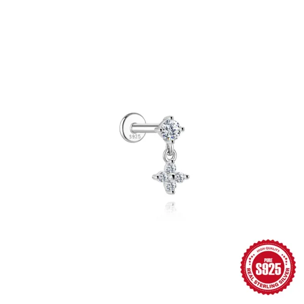Design S925 Sterling Silver CZ Cross Dangle Labret Piercing Jewelry - 1