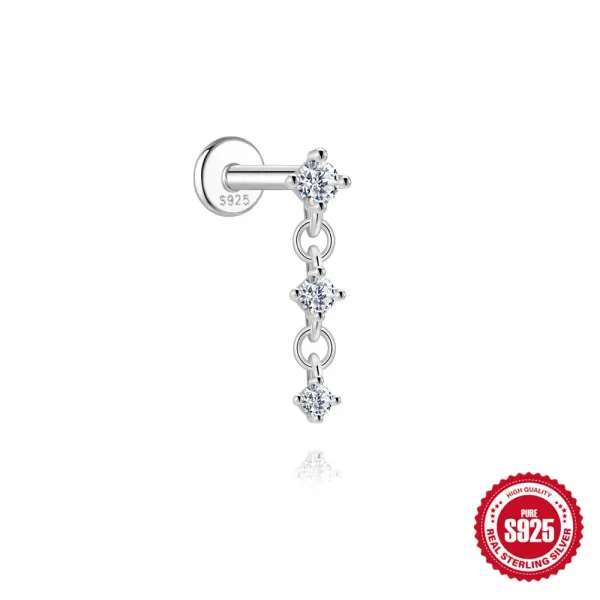 Design S925 Sterling Silver Triple Zirconia Dangling Labret Piercing Jewelry - 1