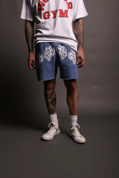 Wolves Club Wolf Head Print Black Shorts - 7