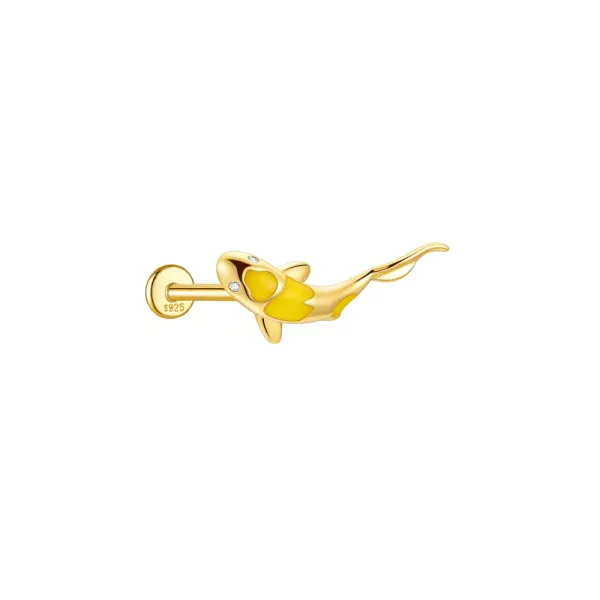 Design 925 Sterling Silver Yellow Enamel Shark Labret Piercing Jewelry - 1