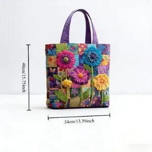 Design Embroidered Shamrock Quilted Tote Bag Green - 9