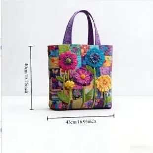 Design Embroidered Shamrock Quilted Tote Bag Green - 10