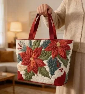 Design Embroidered Shamrock Quilted Tote Bag Green - 12
