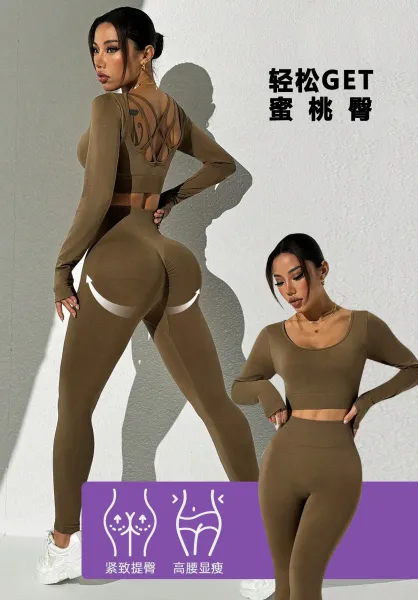 Design Long Sleeve Cropped Top and High-Waisted Leggings Set Black Activewear - 2