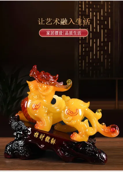Design Pixiu Figurine - Ink Jade Color Home Decor Sculpture Accessories - 7