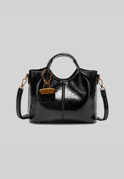 Design Mini Top-Handle Bag with Lock Charm Burgundy Handbag - 20