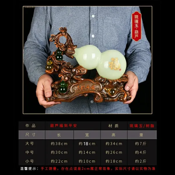 Design Jade Gourd Ornament with Wooden Base and Chinese Knot Tassel Accessories - 3