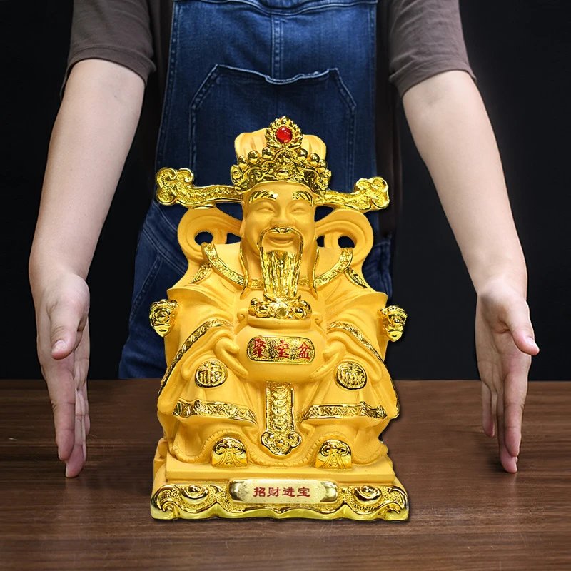Design Golden Cai Shen Ye Statue with 'Zhao Cai Jin Bao' Inscription Decorative Figurine Accessories