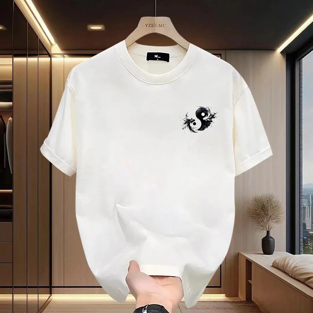 Design YZBE MC Yin Yang Koi Fish Print White T-Shirt T-Shirts - 10