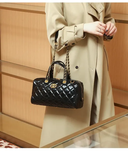Chanel Quilted Boston Bag Burgundy Leather Handbag - 8