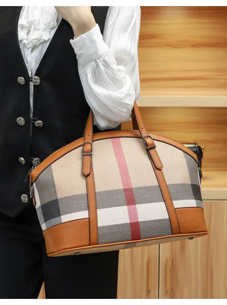 Burberry Check Print Boston Bag Tan Handbags - 11