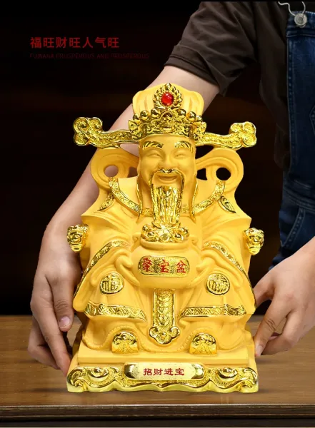 Design Golden Cai Shen Ye Statue with Treasure Basin Decorative Figurine Accessories - 4