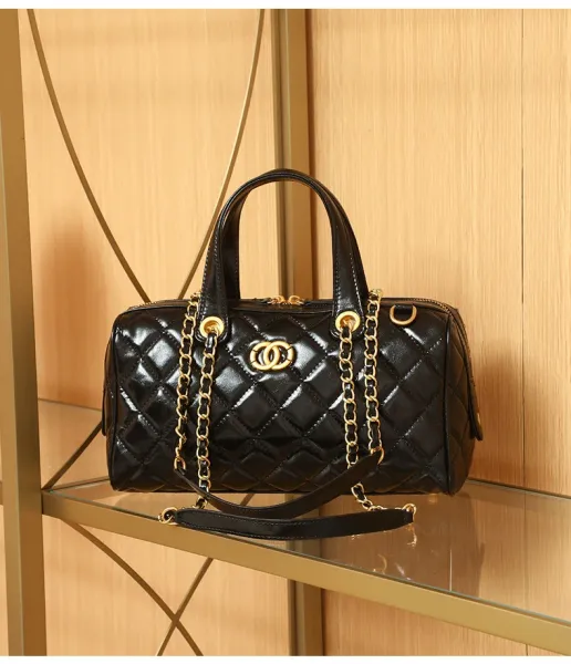 Chanel Quilted Boston Bag Burgundy Leather Handbag - 10