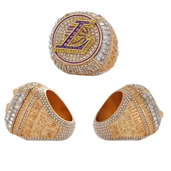 Los Angeles Lakers Championship Ring Gold Purple Yellow Crystal Ring Jewelry - 3