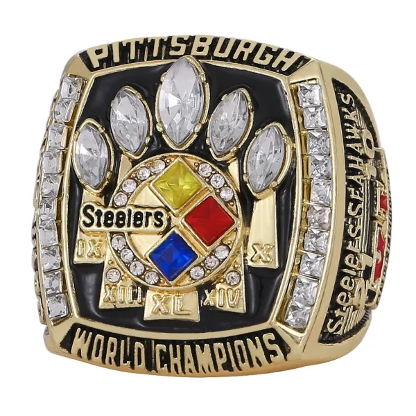 Design Pittsburgh Steelers Super Bowl Championship Ring Silver Black Multicolor Jewelry - 4