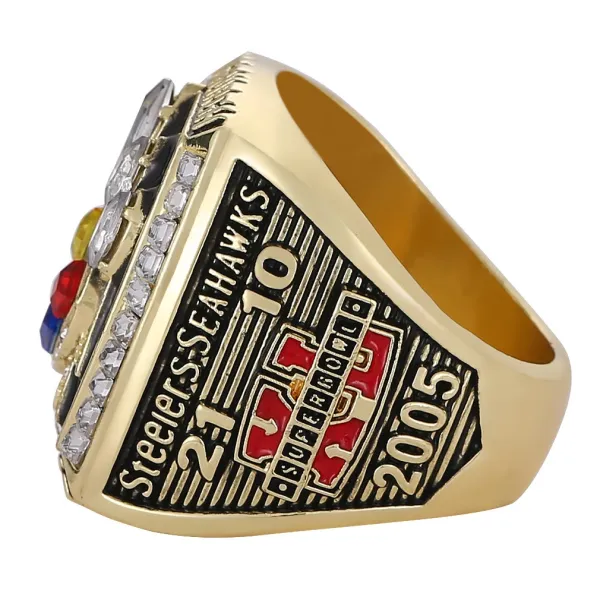 Design Pittsburgh Steelers Super Bowl Championship Ring Silver Black Multicolor Jewelry - 6