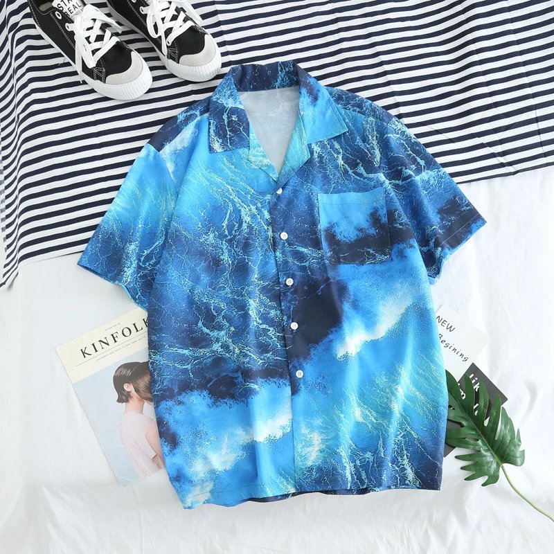 Design Purple Tiger Print Short-Sleeve Button-Up Shirt - 27