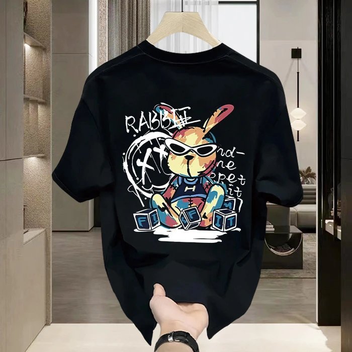 Design Rabbit Graffiti Print White T-Shirt - 9