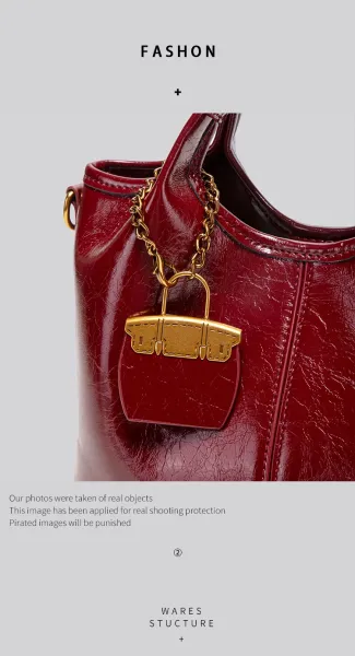 Design Mini Top-Handle Bag with Lock Charm Burgundy Handbag - 6