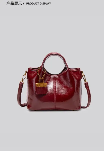 Design Mini Top-Handle Bag with Lock Charm Burgundy Handbag - 13