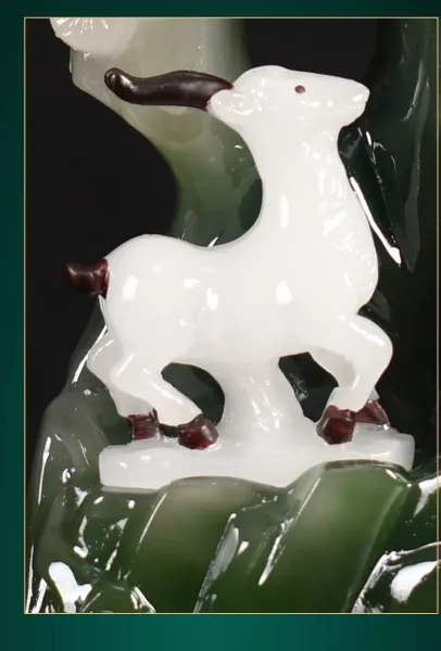 Design Three Deer Jade Mountain Sculpture with Auspicious Inscriptions Decorative Figurine Accessories - 16