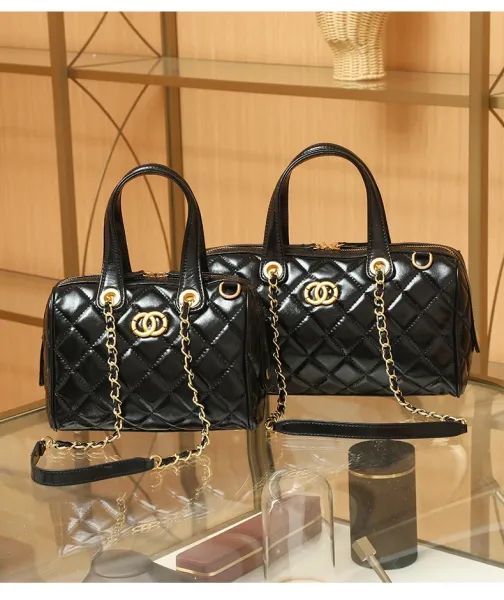Chanel Quilted Boston Bag Burgundy Leather Handbag - 9