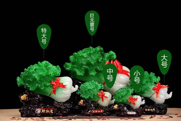 Design Jade Cabbage Ornament in Emerald Green and White with Wooden Base Accessories - 11