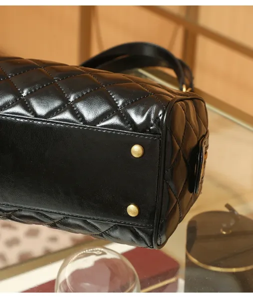 Chanel Quilted Boston Bag Burgundy Leather Handbag - 28