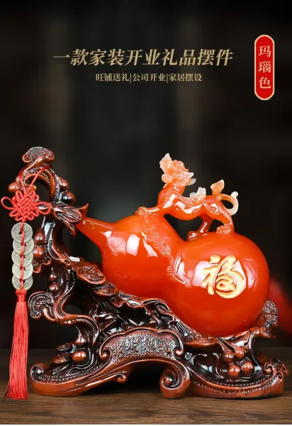 Design Chinese Feng Shui Gourd Ornament with Dragon and Coin Tassel Decor Accessories - 7