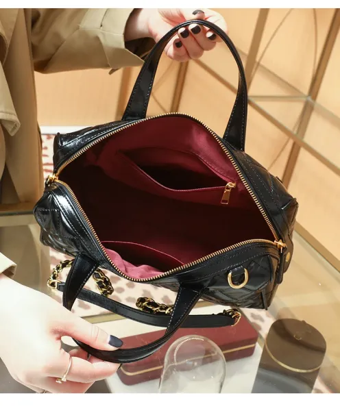 Chanel Quilted Boston Bag Burgundy Leather Handbag - 29