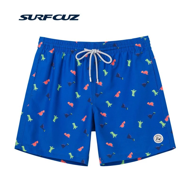 surfcuz Men's Quick-Dry Cartoon Print Beach Shorts | Loose Fit Swim Trunks for Vacation, Hot Springs & Seaside