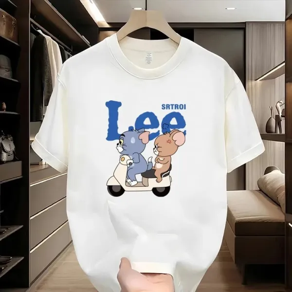 Design Lee Tom and Jerry Scooter Print Black T-Shirt T-Shirts - 4