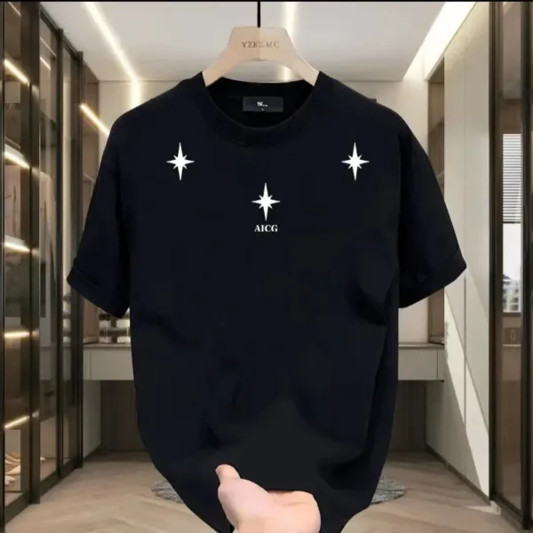 Design AICG Star Print Oversized T-Shirt White T-Shirts - 5