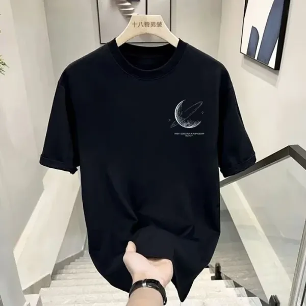 Design Shi Ba Xiang Men's Crescent Moon Graphic T-Shirt White T-Shirts - 8