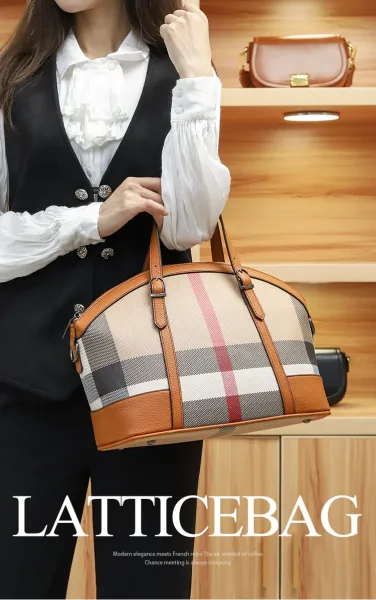 Burberry Check Print Boston Bag Tan Handbags - 2