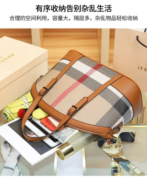 Burberry Check Print Boston Bag Tan Handbags - 6