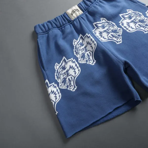 Wolves Club Wolf Head Print Black Shorts - 12