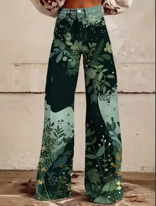 Design Floral Print Wide-Leg Jeans Multicolor - 10