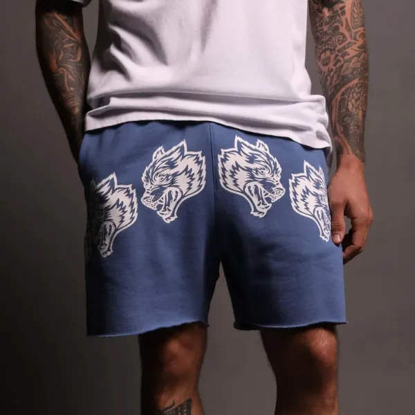 Wolves Club Wolf Head Print Black Shorts - 8