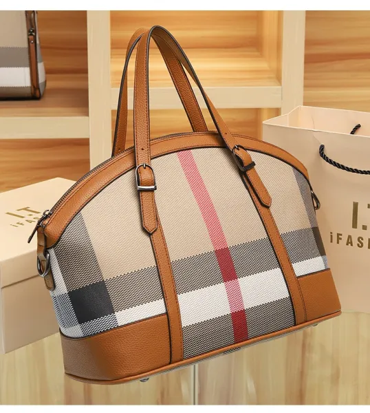 Burberry Check Print Boston Bag Tan Handbags - 18