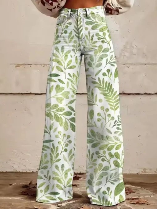 Design Floral Print Wide-Leg Jeans Multicolor - 20