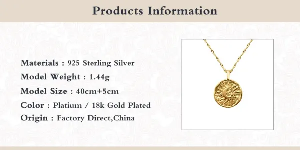 Design Sun and Moon Coin Pendant Necklace Gold Jewelry - 4